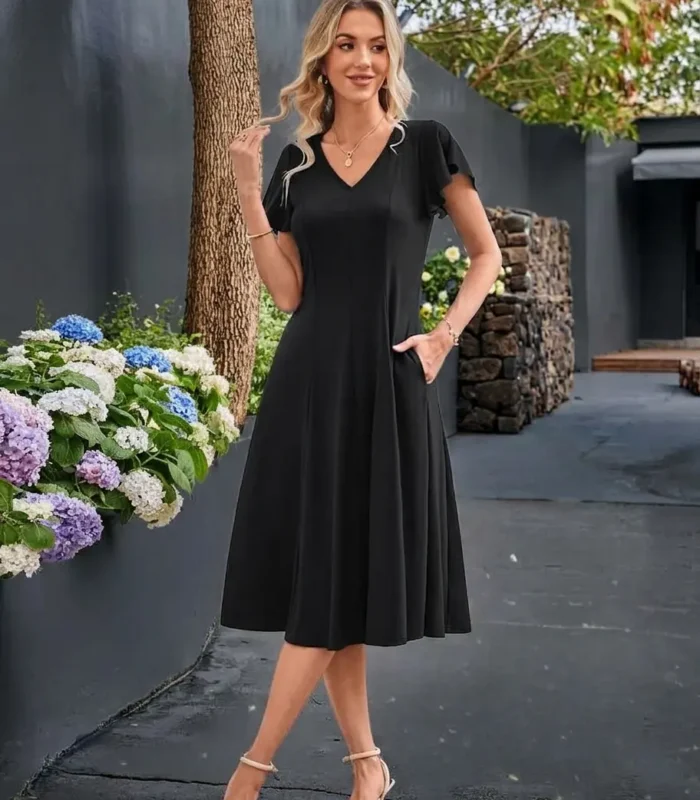 Women's V-Neck Midi Dress